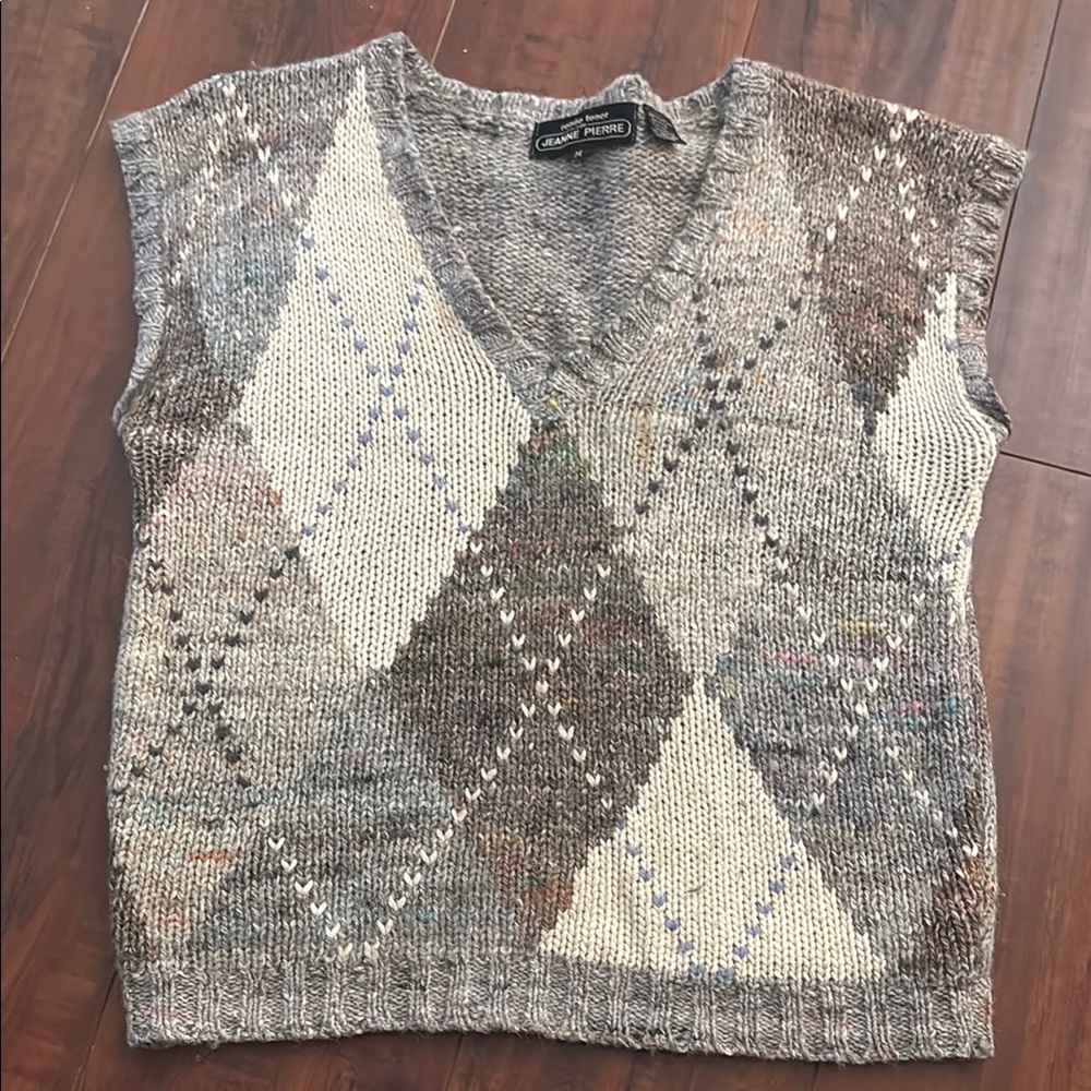 Gray Argyle Knit Vest - VINTAGE